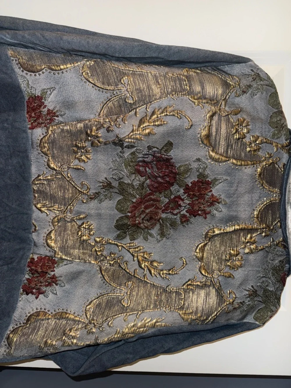 Soft Surroundings Slate Gray Velvet Trench Coat with Embroidered Lining - Picture 6 of 7